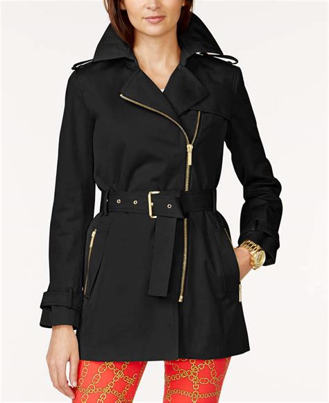 michael kors trench coat gold buttons|Michael Kors leather jacket.